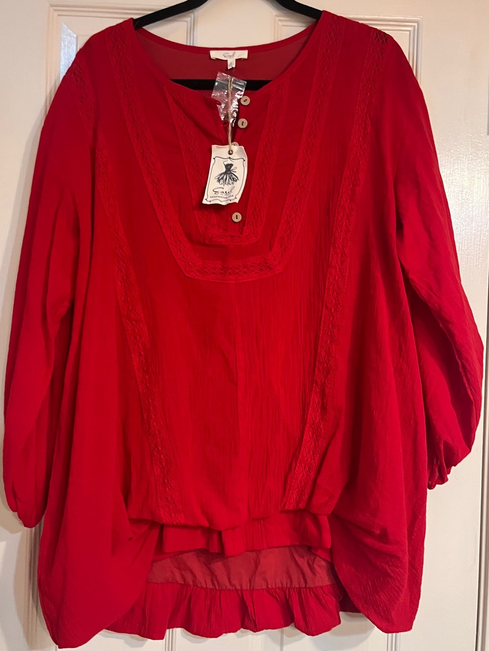 easel Red Embroidered Peasant Tunic Top